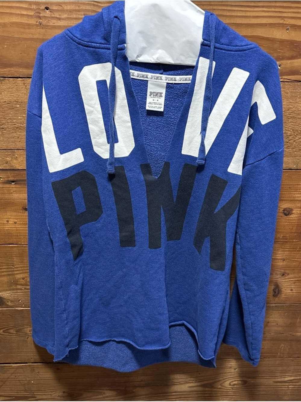Victoria's Secret PINK Blue V-Neck Hooded Sweater